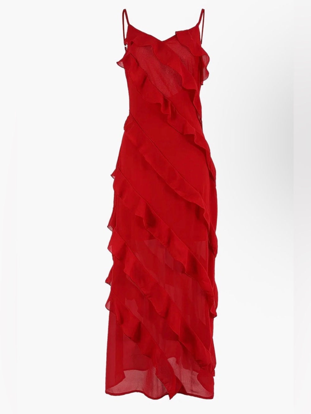 Commense | Red Ruffle Maxi Dress